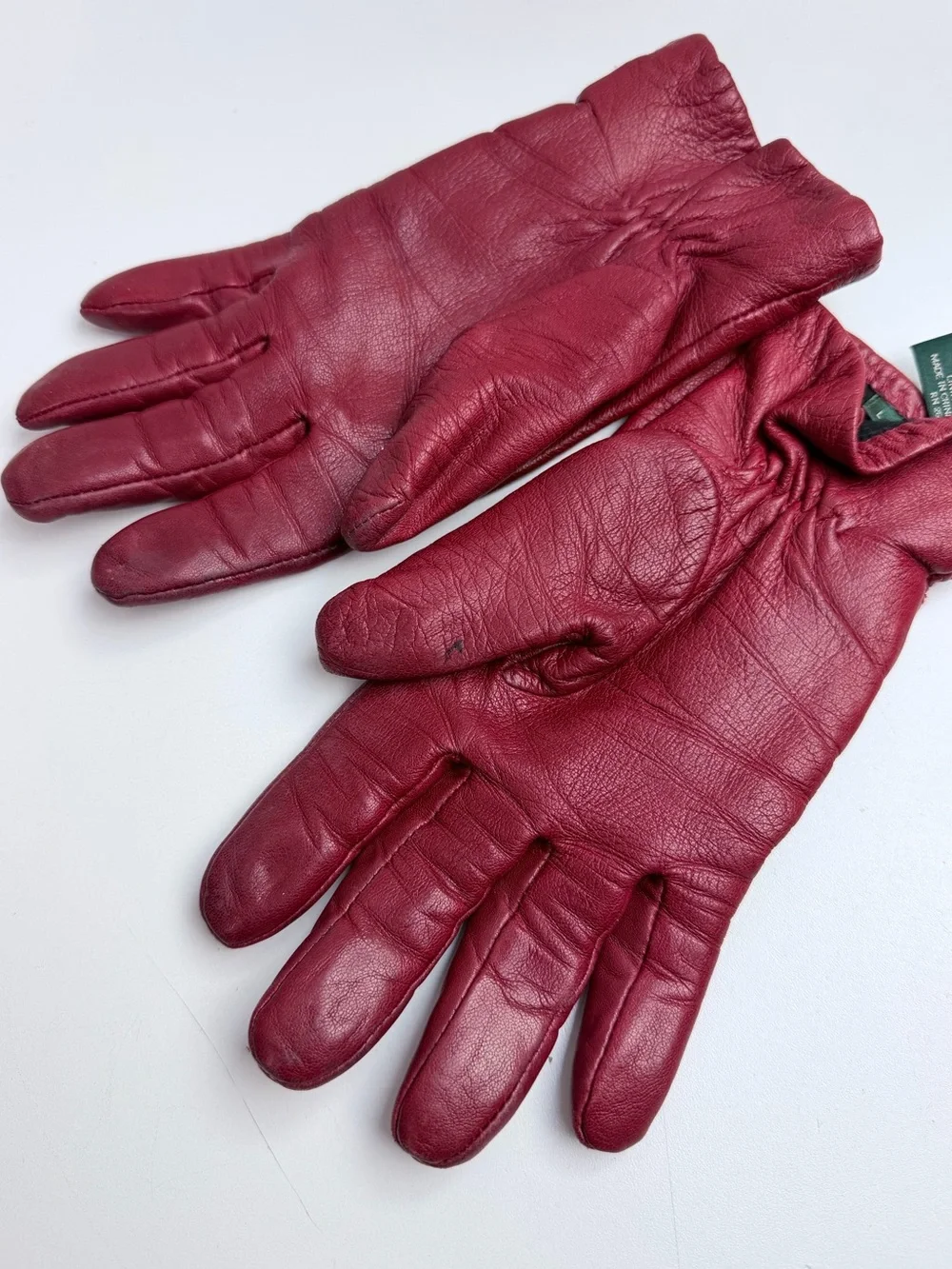 Lauren Ralph Lauren Vintage Red Leather Gloves Size Large Gold Button Details